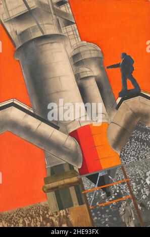 Une affiche de propagande bolchevique de Gustav Klucis montrant la reconstruction léniniste et socialiste Banque D'Images
