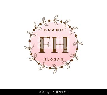 Logo FH féminin.Utilisable pour les logos nature, salon, Spa, cosmétique et Beauté.Elément de modèle de logo Flat Vector. Illustration de Vecteur