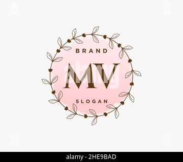 Logo MV féminin.Utilisable pour les logos nature, salon, Spa, cosmétique et Beauté.Elément de modèle de logo Flat Vector. Illustration de Vecteur