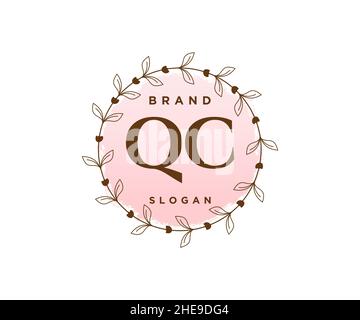 Logo QC féminin.Utilisable pour les logos nature, salon, Spa, cosmétique et Beauté.Elément de modèle de logo Flat Vector. Illustration de Vecteur