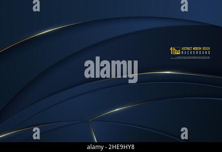Motif abstrait doré de luxe sur un modèle vectoriel bleu classique.Conception incurvée de l'arrière-plan du secteur d'activité. Illustration de Vecteur