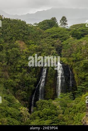 La magnifique chute d'eau en cascade d'Opaeka'a Falls sur l'île de Kauai, Hawaï Banque D'Images