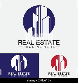 Modèle de logo d'entreprise immobilier, bâtiment, aménagement immobilier et vecteur de logo de construction Illustration de Vecteur