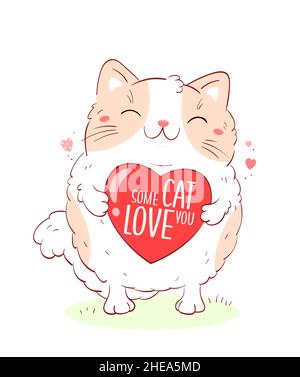 Jolie carte de Saint-Valentin style kawaii.Joli petit chat au coeur rose.Inscription un chat vous aime.Peut être utilisé pour l'impression de t-shirt, les autocollants, greeti Illustration de Vecteur