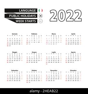 Calendrier 2022 en italien, la semaine commence à partir du dimanche.Illustration vectorielle. Illustration de Vecteur