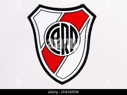 Gros plan sur l'écusson du club River plate. Banque D'Images