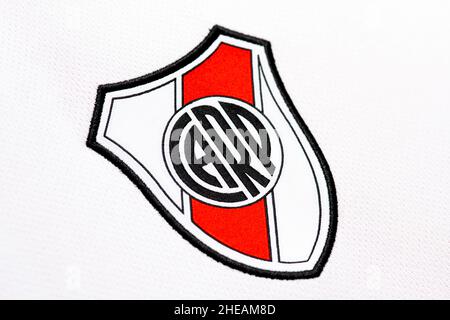 Gros plan sur l'écusson du club River plate. Banque D'Images