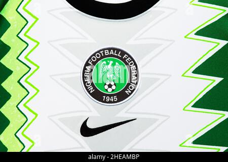 Gros plan sur l'équipe nationale du Nigeria, tenue de football Nike.AFCON 2022. Banque D'Images