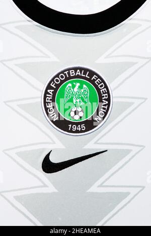 Gros plan sur l'équipe nationale du Nigeria, tenue de football Nike.AFCON 2022. Banque D'Images