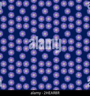 Illustration motif raster sans couture de mandalas dans une couleur lilas brillante sur fond bleu foncé.Illustration de haute qualité Banque D'Images