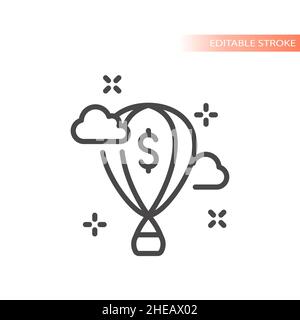 Ballon d'air chaud avec signe dollar dans l'icône de ciel.Symbole vectoriel de lancement d'entreprise de démarrage. Illustration de Vecteur
