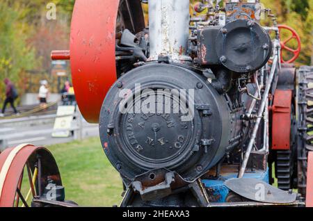 Moteur de traction Birdsall Engine Co à vapeur d'époque exposé au Mount Washington Cog Railway, Mount Washington, New Hampshire, Nouvelle-Angleterre, États-Unis Banque D'Images