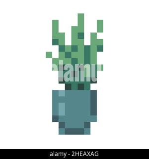 dessin animé isolé de pot de plantes d'art de pixels vectoriels Illustration de Vecteur