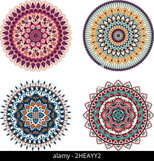 Ensemble de couleurs florales mandalas, illustration vectorielle Illustration de Vecteur