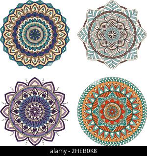 Ensemble de couleurs florales mandalas, illustration vectorielle Illustration de Vecteur