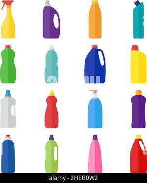 Jeu de bouteilles de produits de nettoyage, illustration vectorielle Illustration de Vecteur