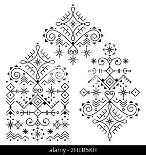 Ensemble de motifs vectoriels d'art tribal inspiré de l'art nordique Viking rune avec des symboles géométriques et des formes abstraites Illustration de Vecteur