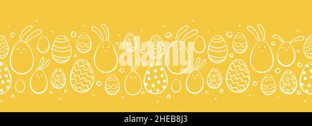 Amusant main dessiné Pâques sans couture motif, lapins mignons et oeufs de Pâques, idéal pour les textiles, bannières, fonds d'écran, emballage - conception vectorielle Illustration de Vecteur