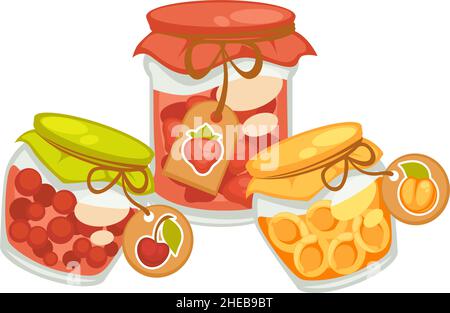 Jus de cerise et d'abricot, confiture de fraise Illustration de Vecteur