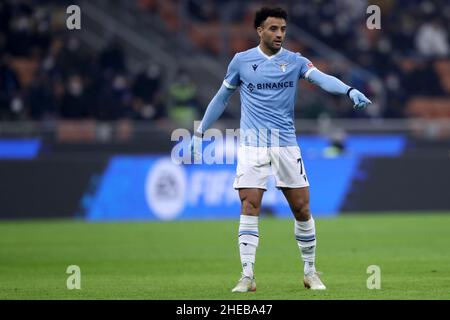 Felipe Anderson de SS Lazio gestes pendant la série Un match entre FC Internazionale et SS Lazio au Stadio Giuseppe Meazza le 9 janvier 2022 à Milan, Italie. Banque D'Images