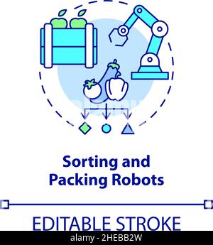 Icône de concept de robots de tri et d'emballage Illustration de Vecteur