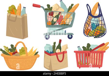 Achats achat de produits d'épicerie dans les magasins vecteur Illustration de Vecteur
