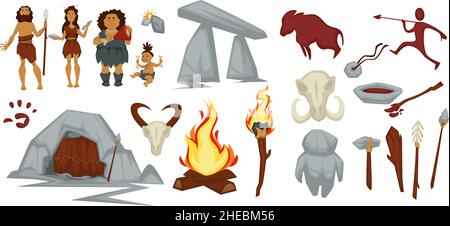 Caverne personnes de la période de pierre vecteur de culture Illustration de Vecteur