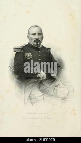 Le général Bosquet Pierre François Joseph Bosquet (8 novembre 1810 – 5 février 1861) est un général de l'armée française.Il a servi pendant la conquête française de l'Algérie et pendant la guerre de Crimée de 1853-1856;De retour de Crimée il a été fait un Maréchal de France et un sénateur. D'après le livre The Illustrated History of the War Against Russia (guerre de Crimée d'octobre 1853 à février 1856) par Edward Henry Nolan, publié en 1857 Banque D'Images