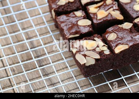 Des brownies fraîchement cuites sur le tamis et ont un espace de copie pour le design dans votre travail. Banque D'Images