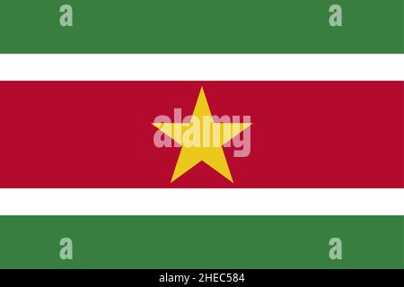 Drapeau national République du Suriname, Surinam, tribande horizontale de vert et de rouge avec une large bordure blanche avec le grand centre jaune à cinq pointes étoile Illustration de Vecteur