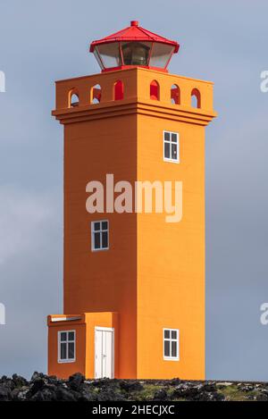 Islande, région de Vesturland, péninsule de Snaefellsnes, phare de Skalasnagi, phare de Svortuloft,Conçu par Benedikt Jonasson et ouvert en 1931 Banque D'Images