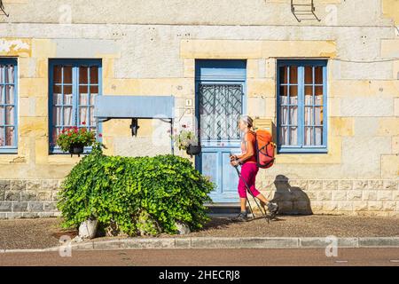 France, Nievre, Saint-Pierre-le-Moutier, randonnée sur la via Lemovicensis ou Vezelay Way, l'une des voies principales vers Saint-Jacques-de-Compostelle, vieux puits Banque D'Images