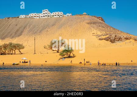 Égypte, haute Égypte, Vallée du Nil, Assouan, Aga Khan plage pour nager dans le Nil Banque D'Images