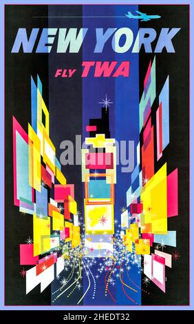 TWA Vintage New York 1950s TWA graphique coloré Aviation Poster par DAVID KLEIN NEW YORK / FLY TWA.1956. Banque D'Images