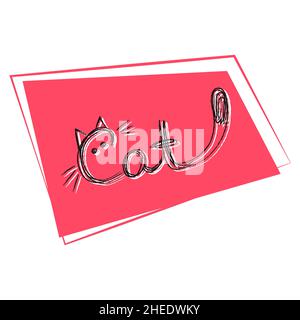 Logo Cat.Dessin manuel de texte de chat.Inscription amusante, lettres pour enfants et bébés.Design pour étiquette, vêtements pour enfants, produits.Joli imprimé. Illustration de Vecteur