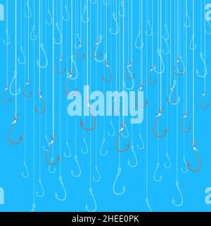 Crochet de pêche sur fond bleu.Capture de poisson Illustration de Vecteur