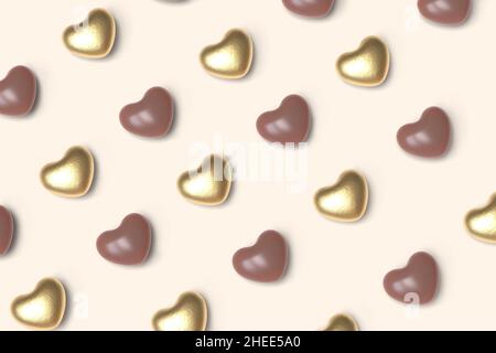 Motif coeur chocolat.3D illustration. Banque D'Images