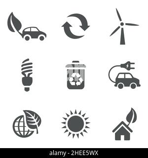 Icônes écologie et environnement.Pour Mobile et Web.Contient des icônes telles que Ecologie, Environnement, ampoule, énergie verte.SPE 10 Illustration de Vecteur