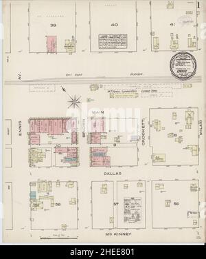 Sanborn carte d'assurance-incendie d'Ennis, Ellis County, Texas. Banque D'Images