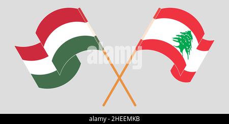 Traversé et agitant des drapeaux du Liban et de la Hongrie.Illustration vectorielle Illustration de Vecteur