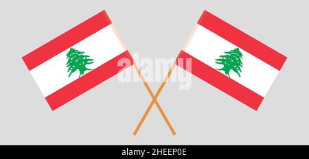 Drapeaux croisés du Liban.Couleurs officielles.Proportion correcte.Illustration vectorielle Illustration de Vecteur