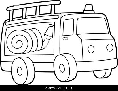 Page de coloriage de camion d'incendie isolé pour les enfants Illustration de Vecteur