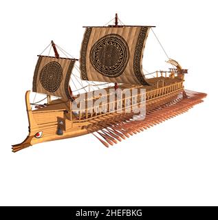 3D rendu Illustration d'une ancienne Trireme de la Grèce classique. Banque D'Images