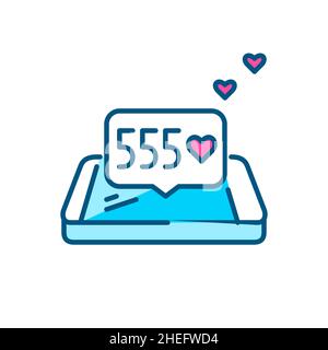 J'aime sur les réseaux sociaux.Message sur un téléphone isométrique.Icône de couleur de contour pixel Perfect, modifiable Illustration de Vecteur
