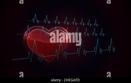 3d rendu du cœur et du cardiogramme Banque D'Images