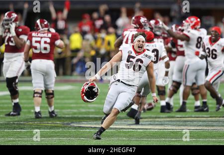 Les joueurs de Bulldog célèbrent après la défaite de la Géorgie à Alabama, aux États-Unis., .Championnat national de football de la NCAA au stade Lucas Oil à Indianapolis, Indiana, le lundi 10 janvier 2022.Photo par Aaron Josefczyk/UPI crédit: UPI/Alay Live News Banque D'Images