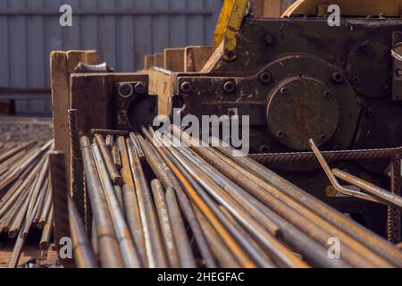 Barres de renfort en acier.Arrière-plan industriel.Rebarrer la texture.Matériau de construction.Construction Banque D'Images