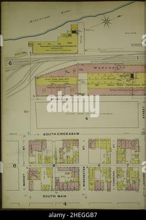 Sanborn carte d'assurance-incendie de Memphis, comté de Shelby, Tennessee. Banque D'Images
