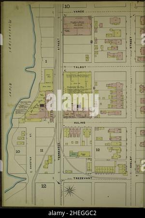 Sanborn carte d'assurance-incendie de Memphis, comté de Shelby, Tennessee. Banque D'Images