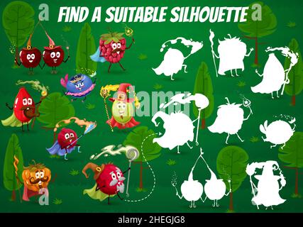 Trouvez une silhouette appropriée de magicien, mage, warlock et fée des personnages de jeu de feuille de travail de jeu d'enfants.Jeu d'éducation vectoriel, puzzle, énigme ou m Illustration de Vecteur